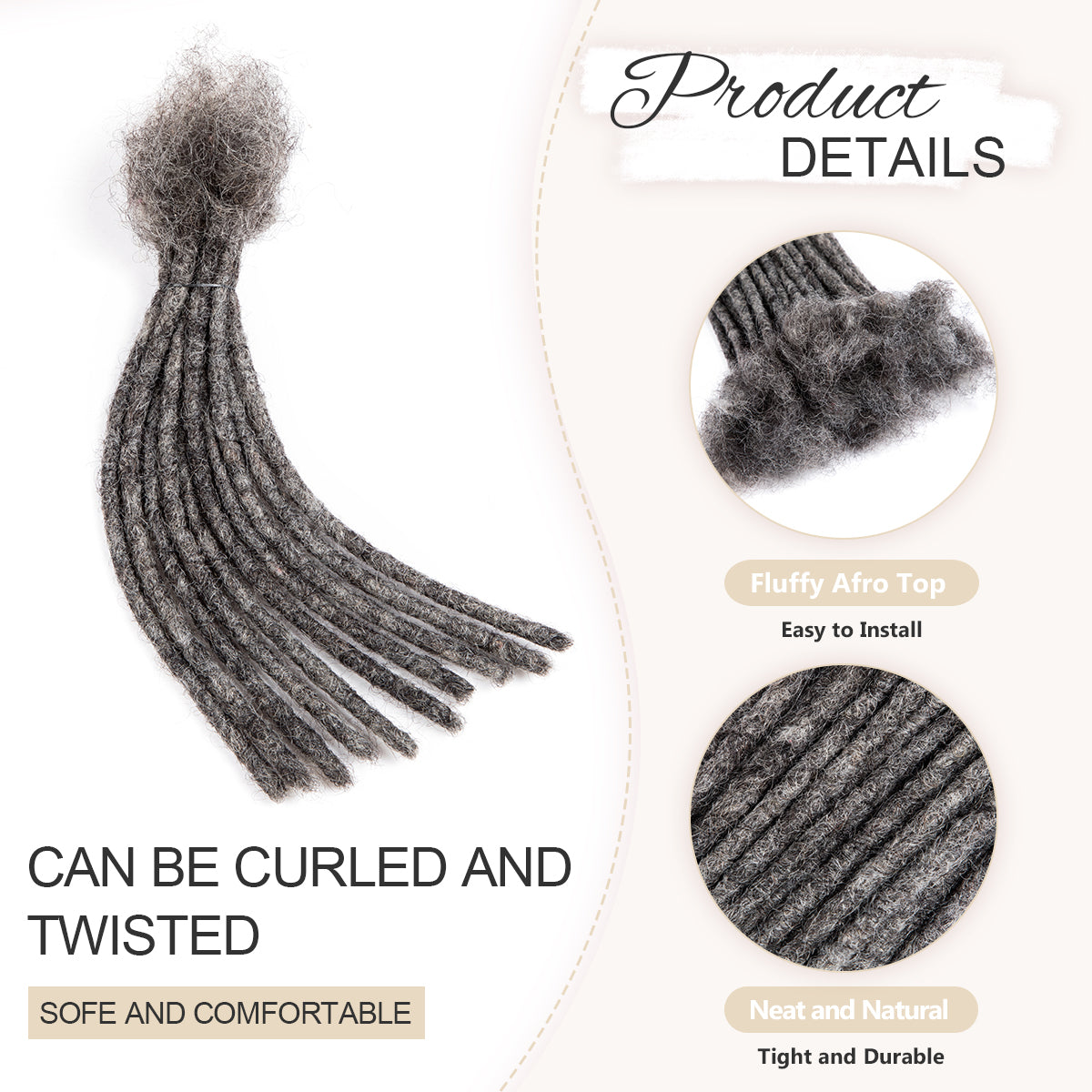 Salt & Pepper Color Dreadlocks Extensions Human Hair Handmade