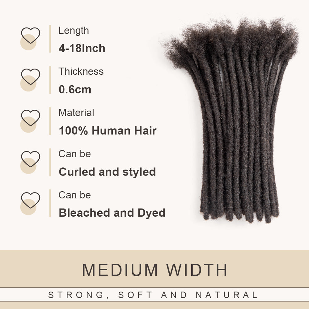 Extensions de cheveux humains Dreadlocks permanentes Afro Dreads 0,6 cm d'épaisseur (4-18 pouces)