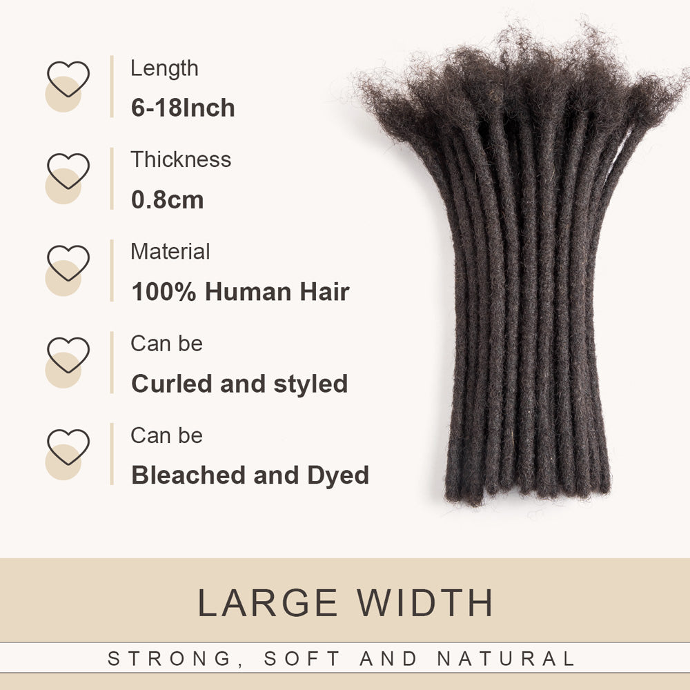 Extensions de cheveux humains Dreadlocks Locs Dreads Extensions de cheveux 0,8 cm d'épaisseur (6-18 pouces)