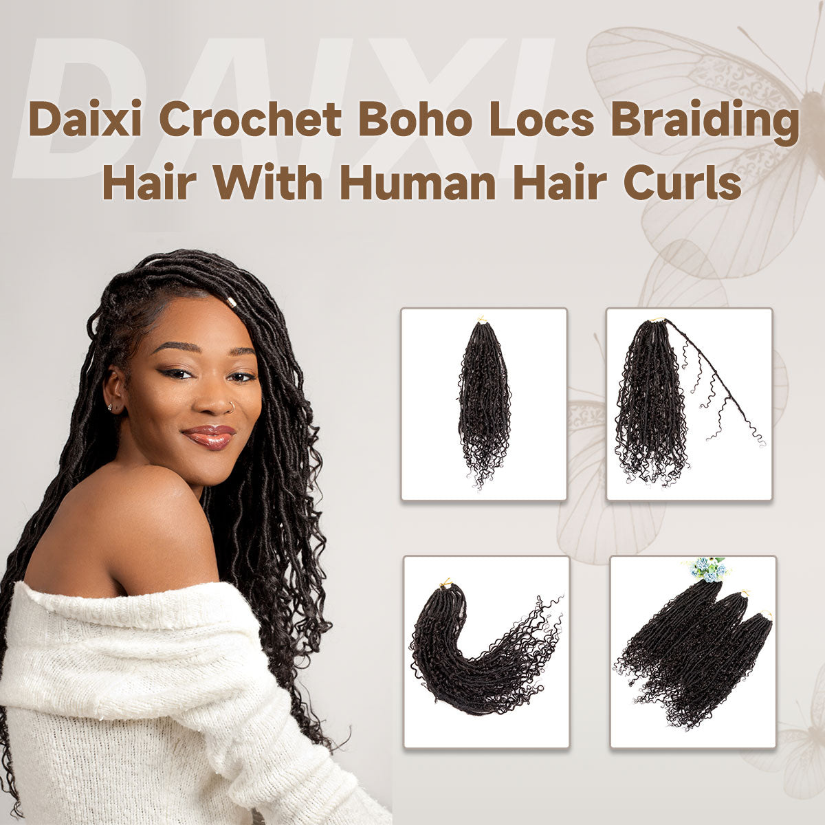 Pre-looped Crochet Boho Locs Braiding Hair With Human Hair Curls Pre Looped Boho Goddess Locs Crochet Hair Dreadlocks Curly Full Ends Hair Extensions For Black Women Natural Color