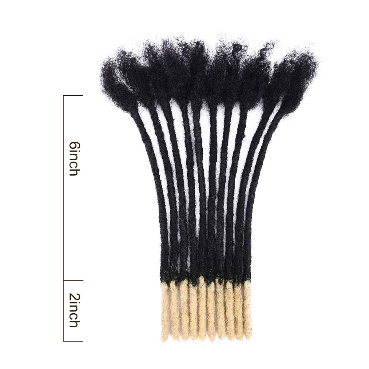 T1B/613 human hair dreadlocks with 6in black roots and 2in blonde tips. Handmade loc extensions.
