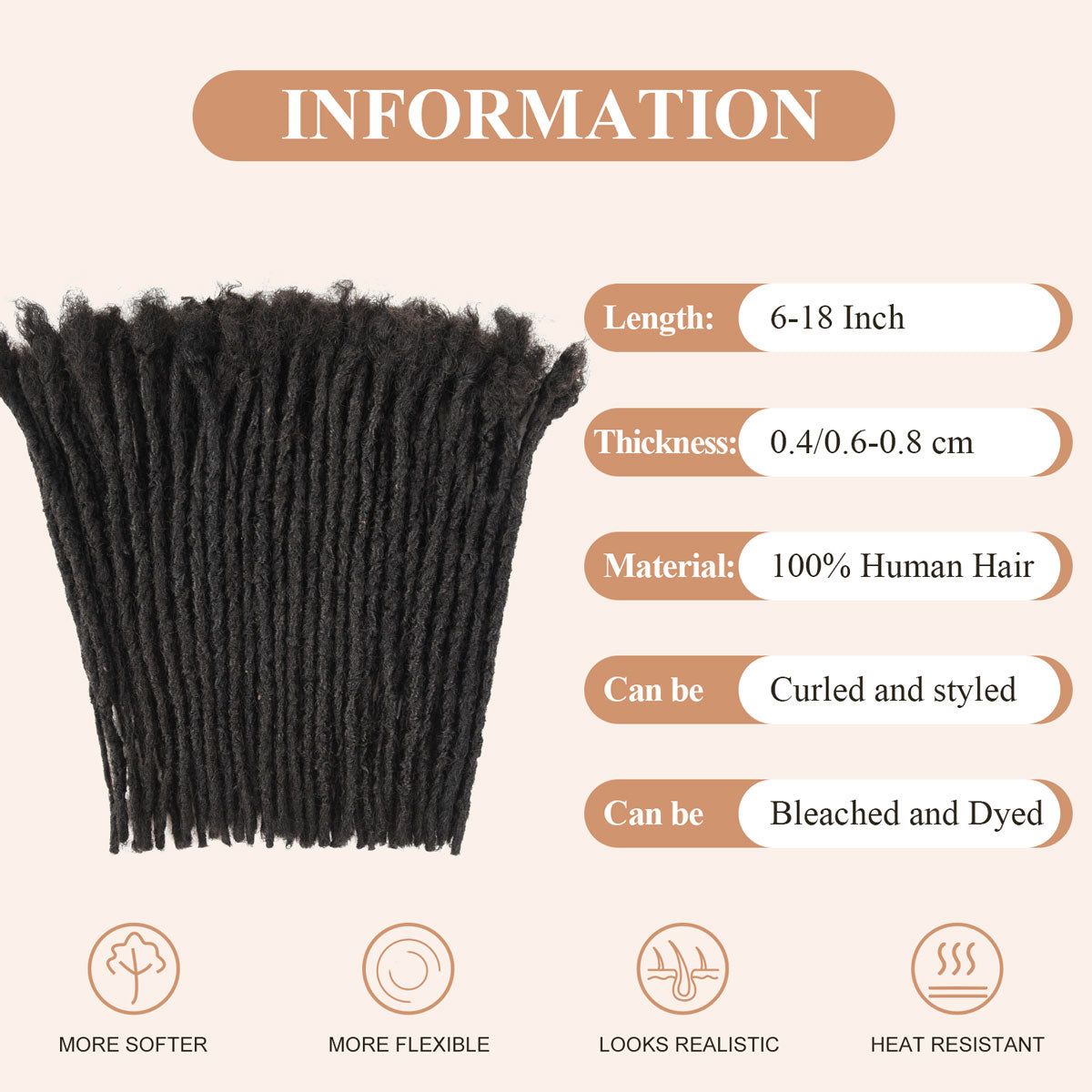 Interlocking Locs 100% Real Human Hair Loc Extensions, Whole long hair, Full Handmade natural black