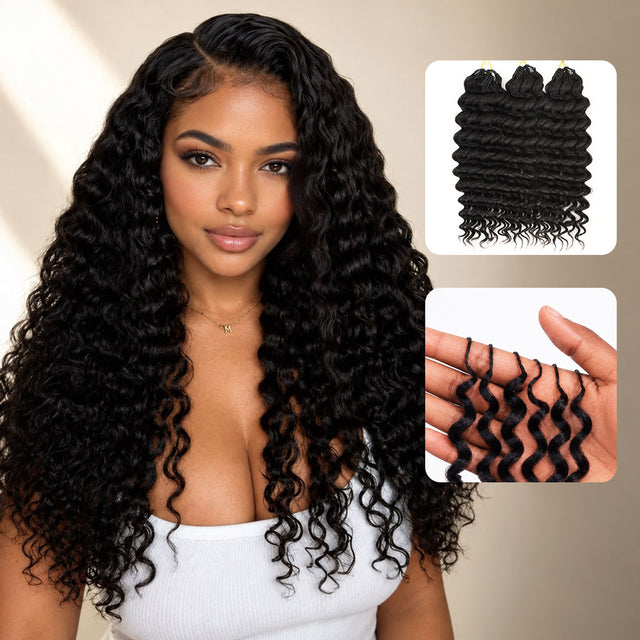 Deep Wave Crochet Hair Natural Black Feather Human Hair Extension