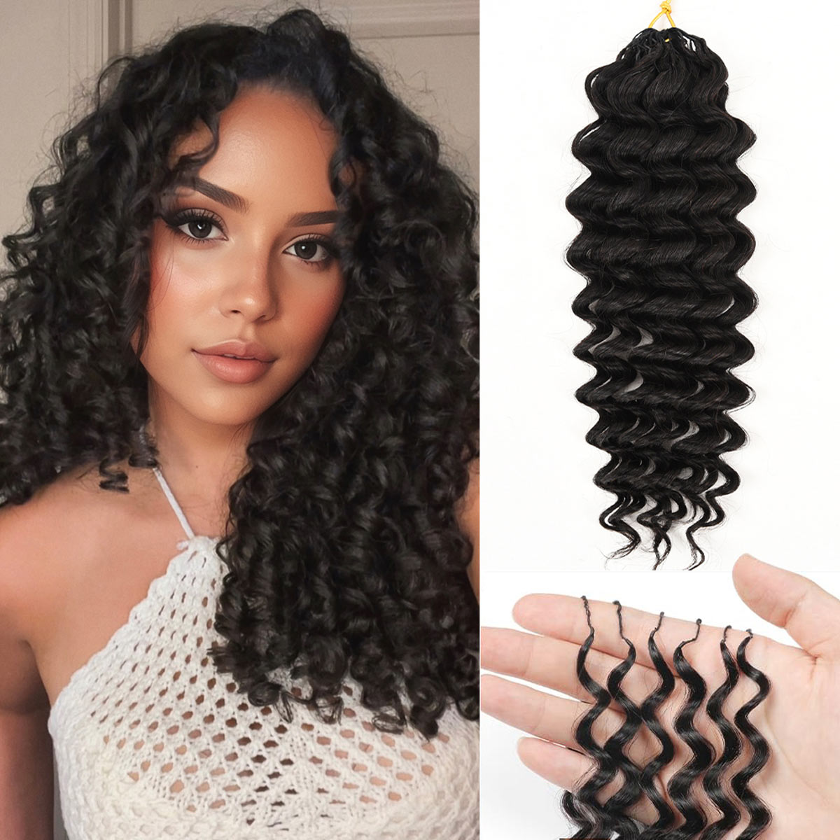 Deep Wave Crochet Hair Natural Black Feather Human Hair Extension