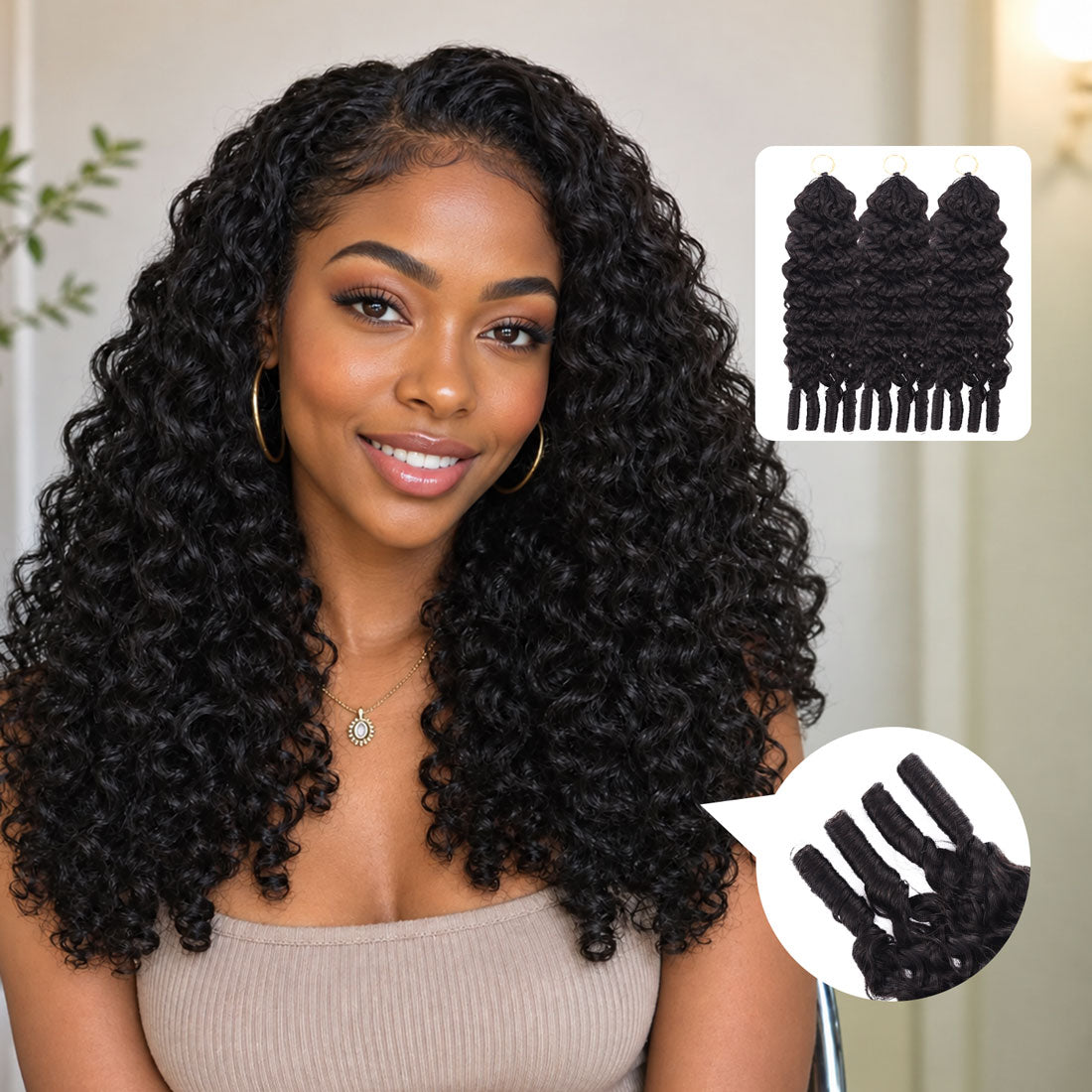 Burmese Curly Crochet Hair Natural Black Feather Human Hair Extension