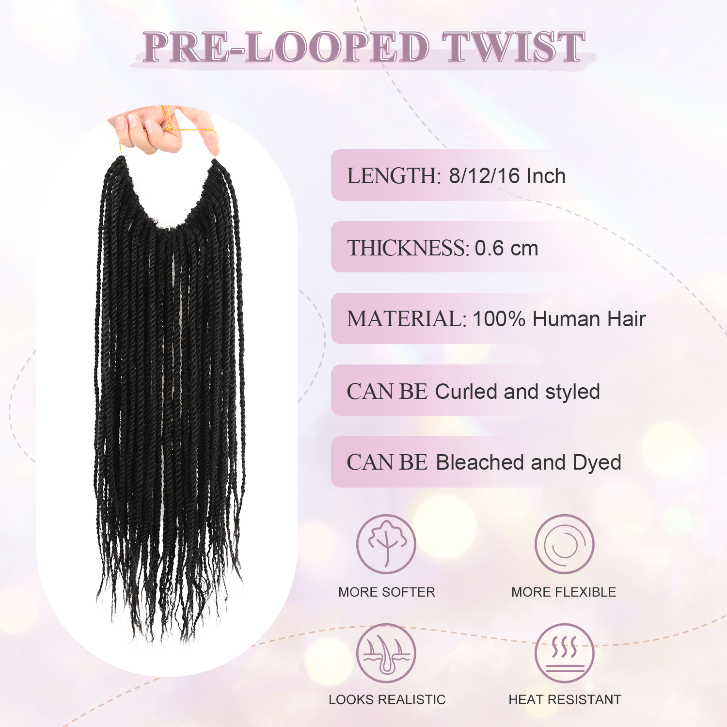 Pre-Looped Mini Twist Senegalese Twist Crochet Hair Human Hair Extensions Natural Black