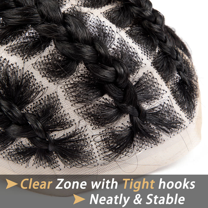 Cornrow Braids Toupee 8x10 inches Natural Black Human Hair Base unit with Transparent Lace