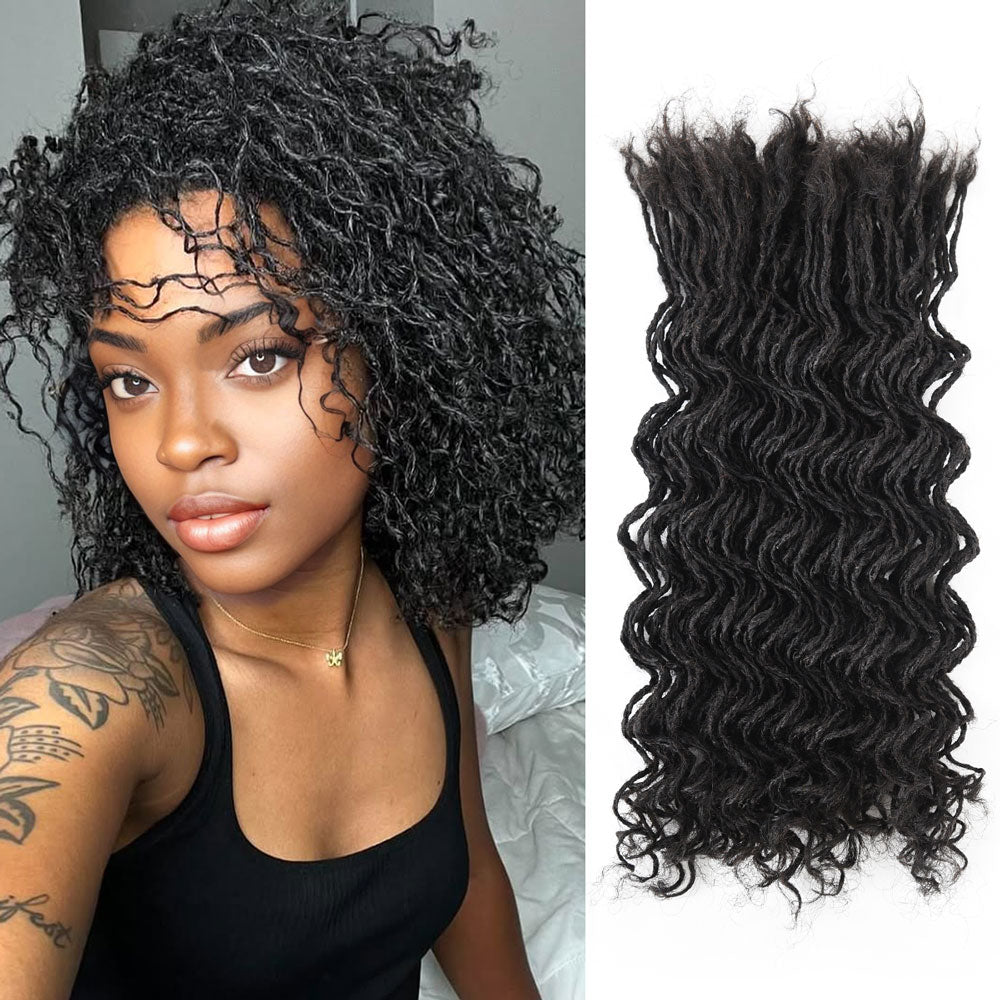 Curly Wave Sister Locs Interlocked 100% Real Human Hair Loc Extensions, Full Handmade Natural Black