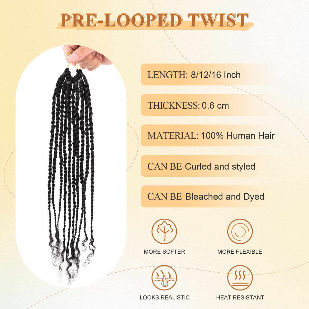 Pre-Looped Mini Twist Human Hair Extensions Natural Black