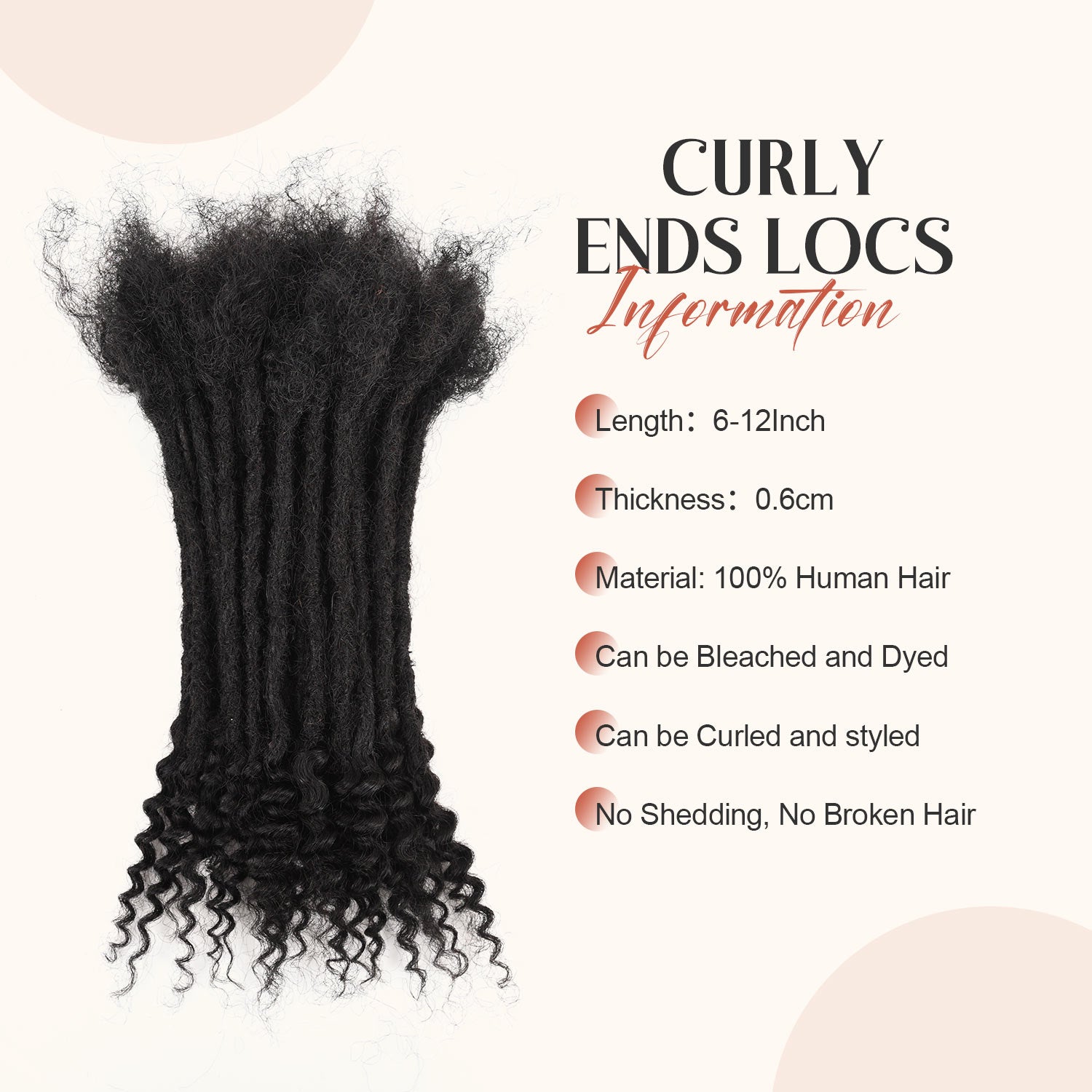 Human Hair Loc Extensions with Curly Ends, Full Handmade Whole Long Hair Production