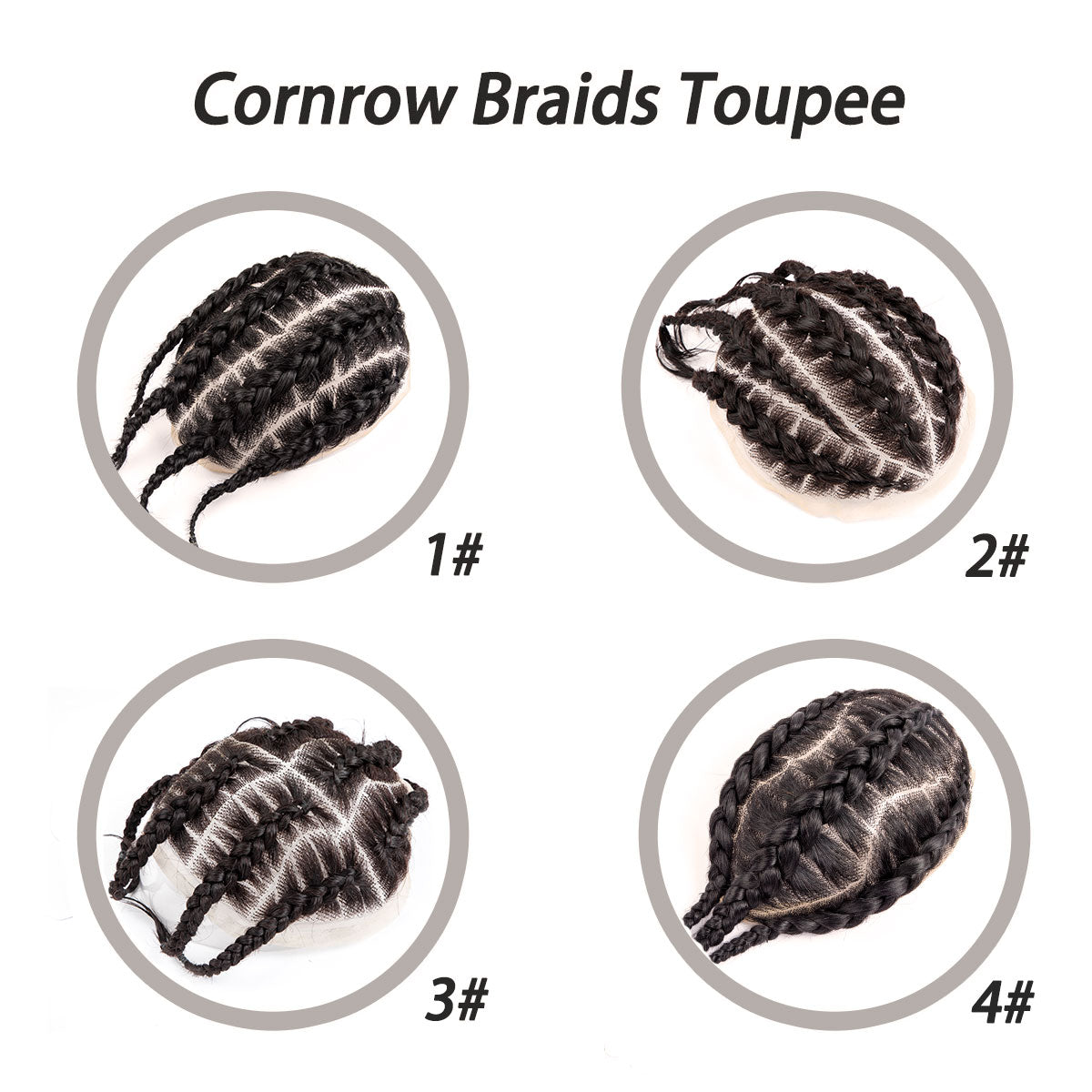 Cornrow Braids Toupee 8x10 inches Natural Black Human Hair Base unit with Transparent Lace