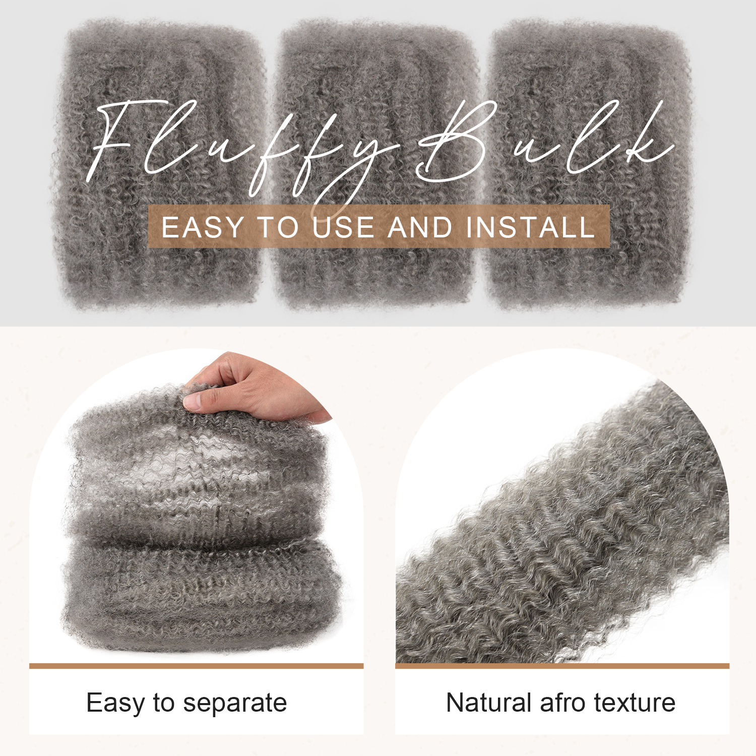 Grey Afro Kinky Bulk Human Hair For Braiding Dreadlock Hair 4C