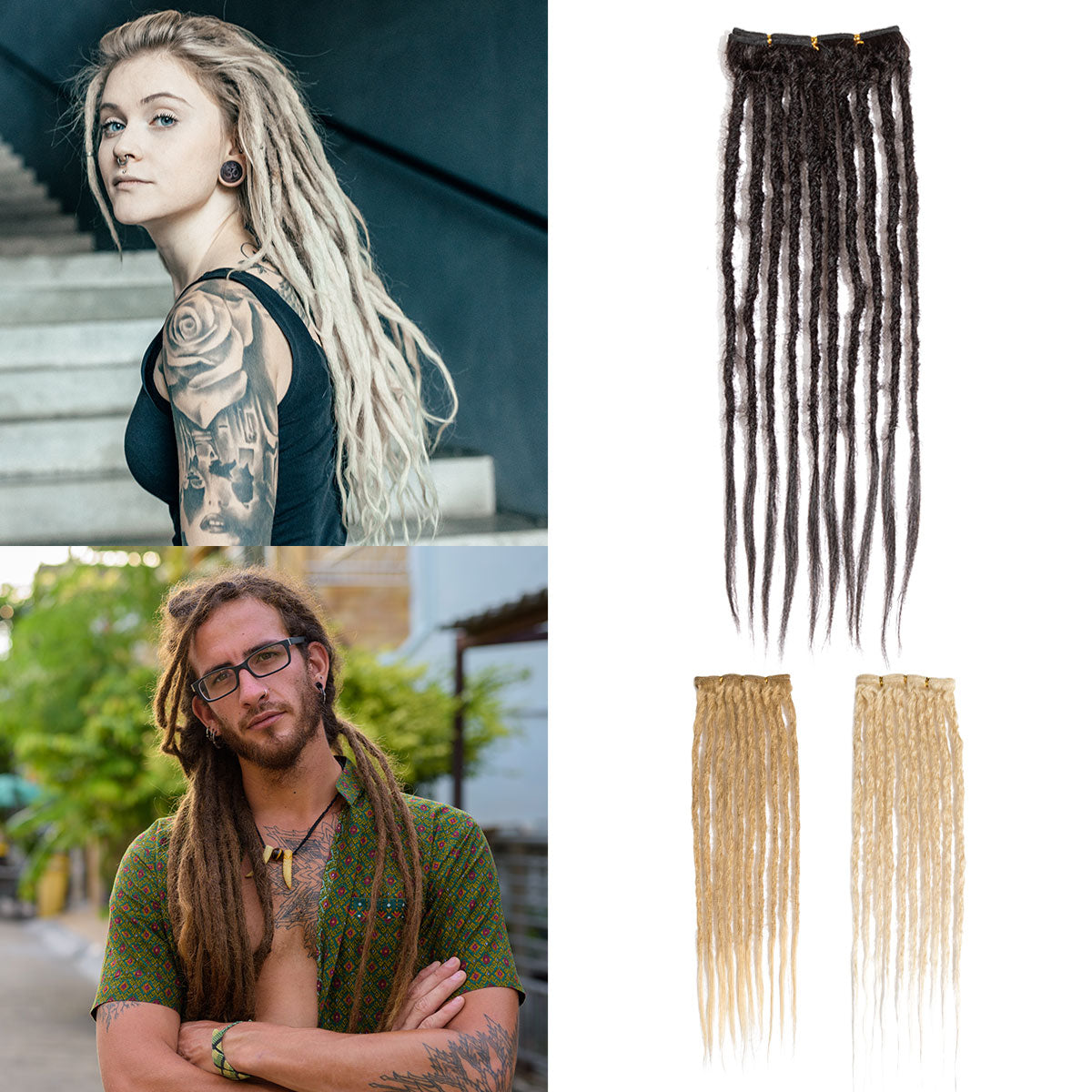 Straight Human Hair Dreadlocks Extensions Single Ended Handmade Locs For Men and Women 0.6cm Thickness
