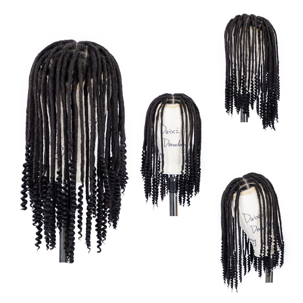 Curly Ends Dreadlocks Toupee 100% Human Hair Unit Lace Base 8x10inch