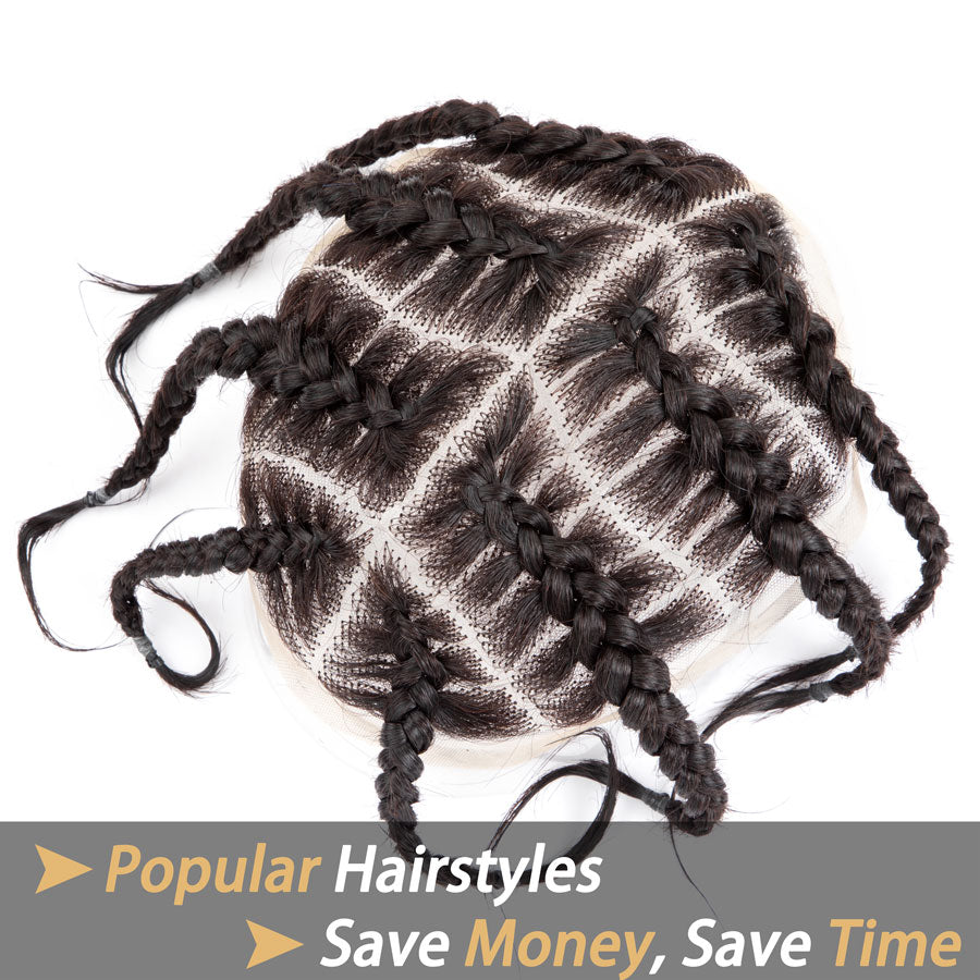 Cornrow Braids Toupee 8x10 inches Natural Black Human Hair Base unit with Transparent Lace