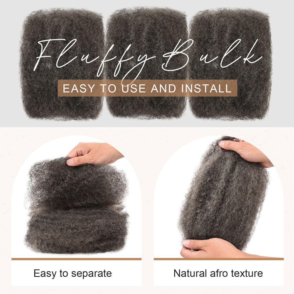Salt and Pepper Afro Kinky Bulk Human Hair For Braiding Dreadlock Hair 4C 10 Inch