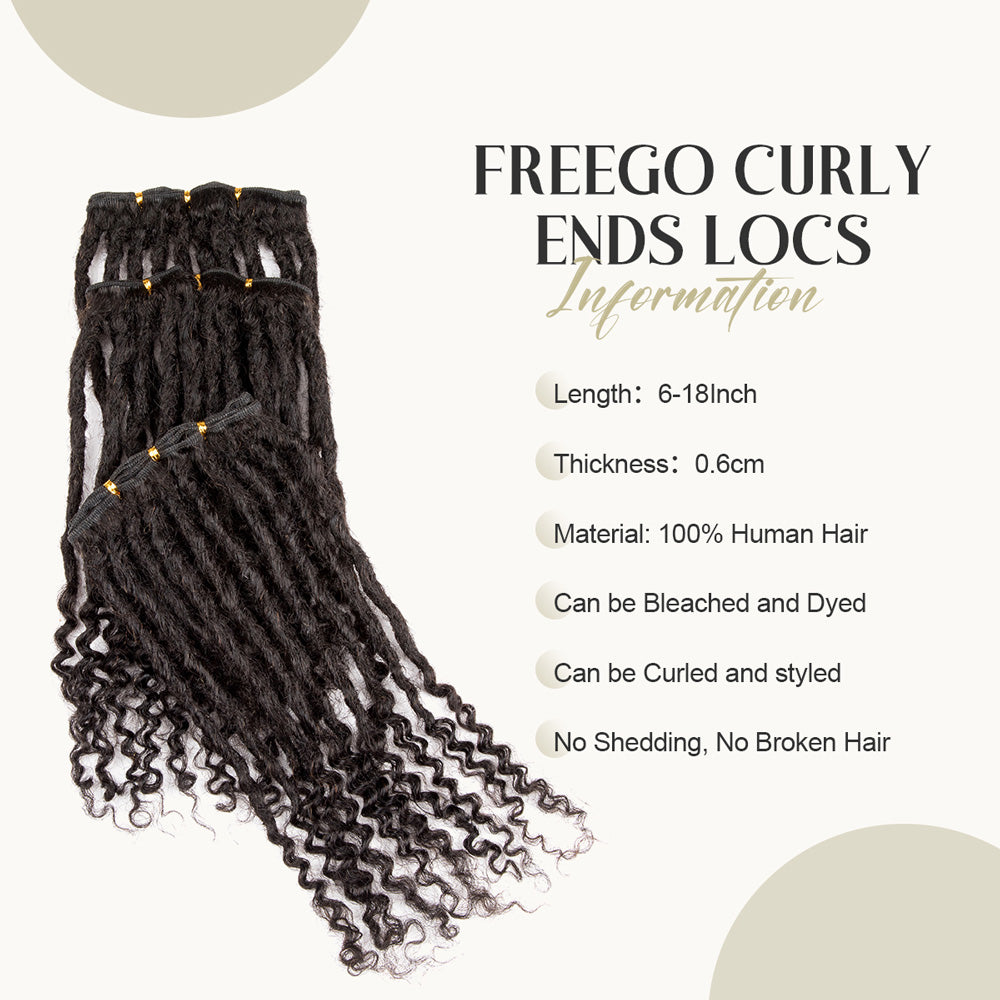 Freego Curly Ends Weft Human Hair Dreadlocks: 100% Human, 6-18" L, 0.6cm Thick, Bleachable, Dyeable, Styleable, No Shedding.