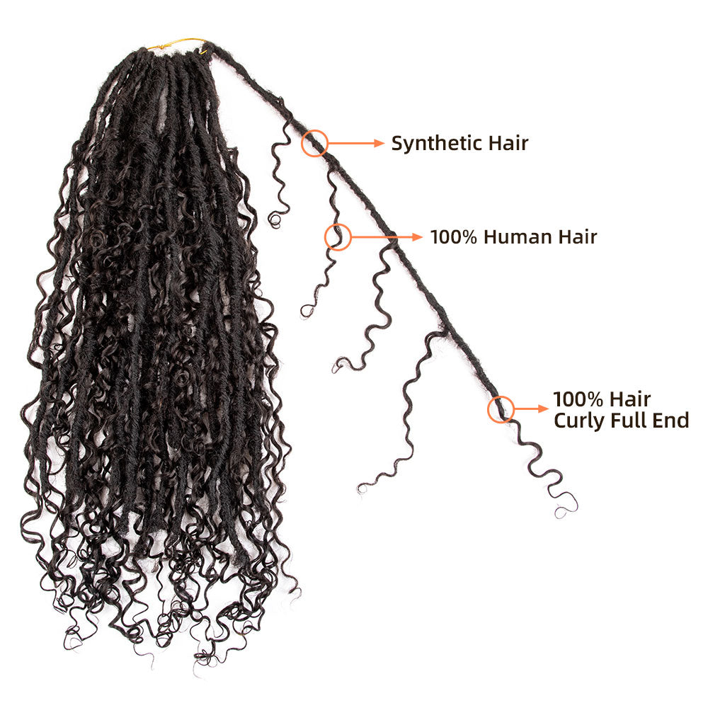 Pre-looped Crochet Boho Locs Braiding Hair With Human Hair Curls Pre Looped Boho Goddess Locs Crochet Hair Dreadlocks Curly Full Ends Hair Extensions For Black Women Natural Color