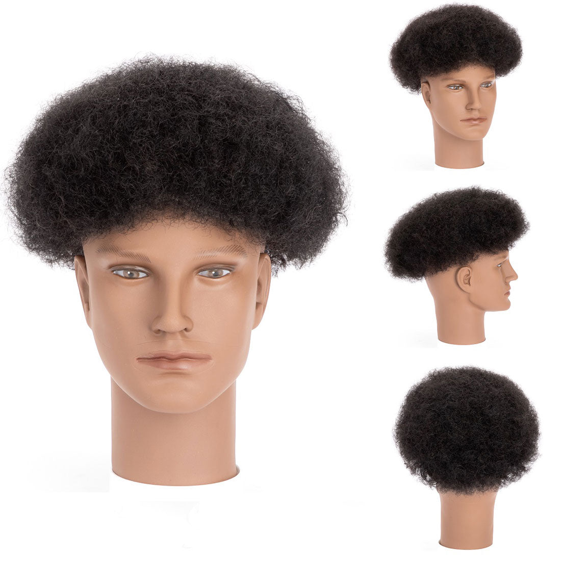 Afro Hair Toupee 4-6mm Curl 100% Human Hair Base Unit Natural Black