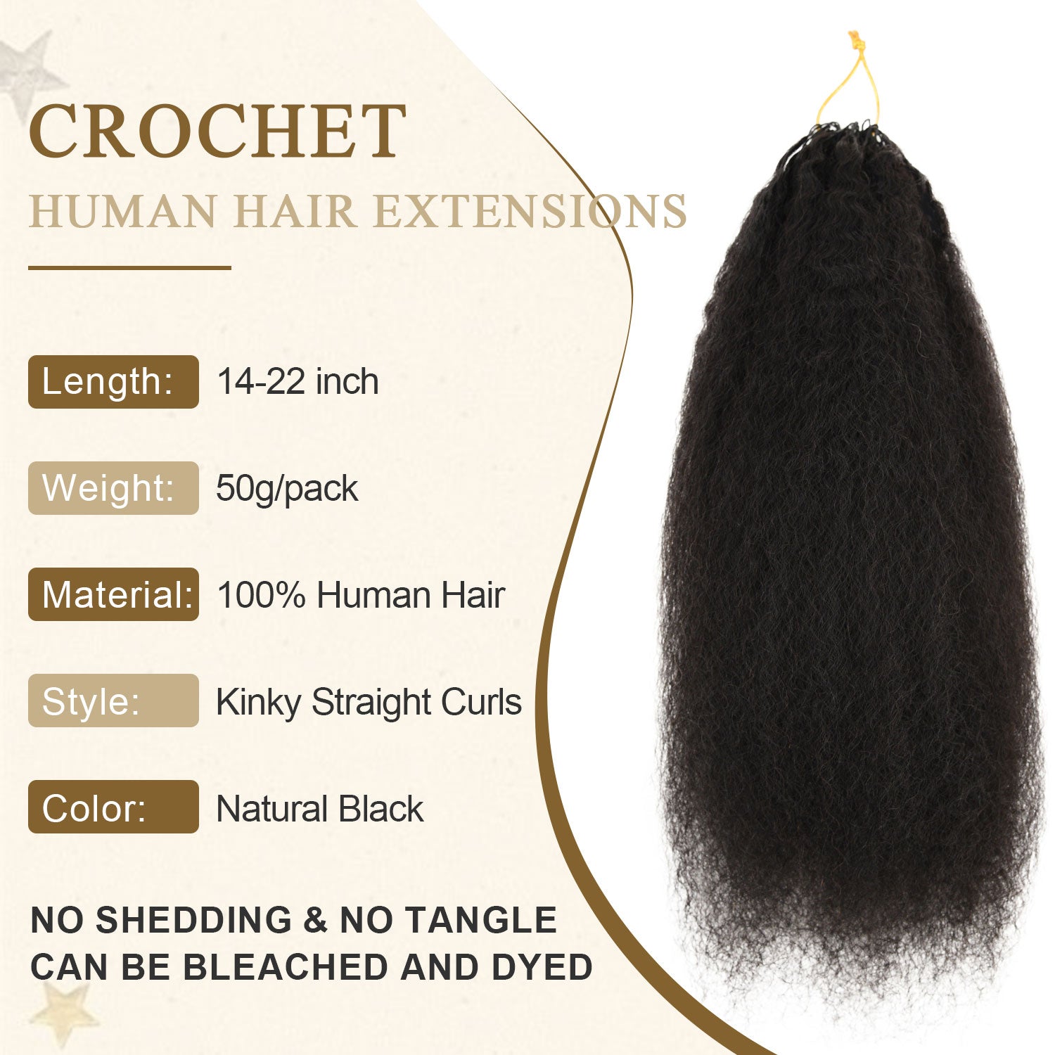 Kinky Straight Crochet Hair for Braids, Twists, Feather Crochet Human Hair Extension
