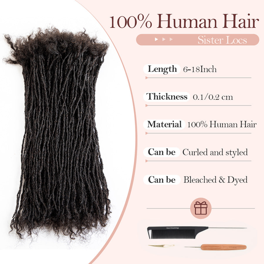 Interlocking Sisterlocks Curly Tips 100% Real Micro Locs Extesnions Human Hair, Full Handmade Natural Black