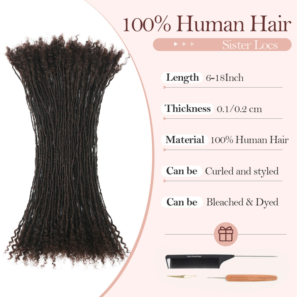 #2 Interlocking Sisterlocks Curly Tips 100% Real Micro Locs Extensions Human Hair, Full Handmade