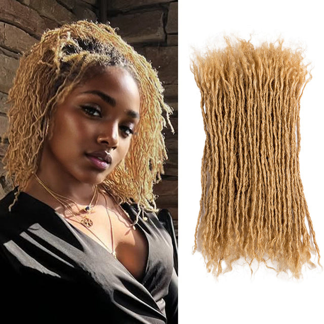 #27 honey blonde handmade interlocking Sisterlocks micro loc extensions, 100% human hair with curly tips.