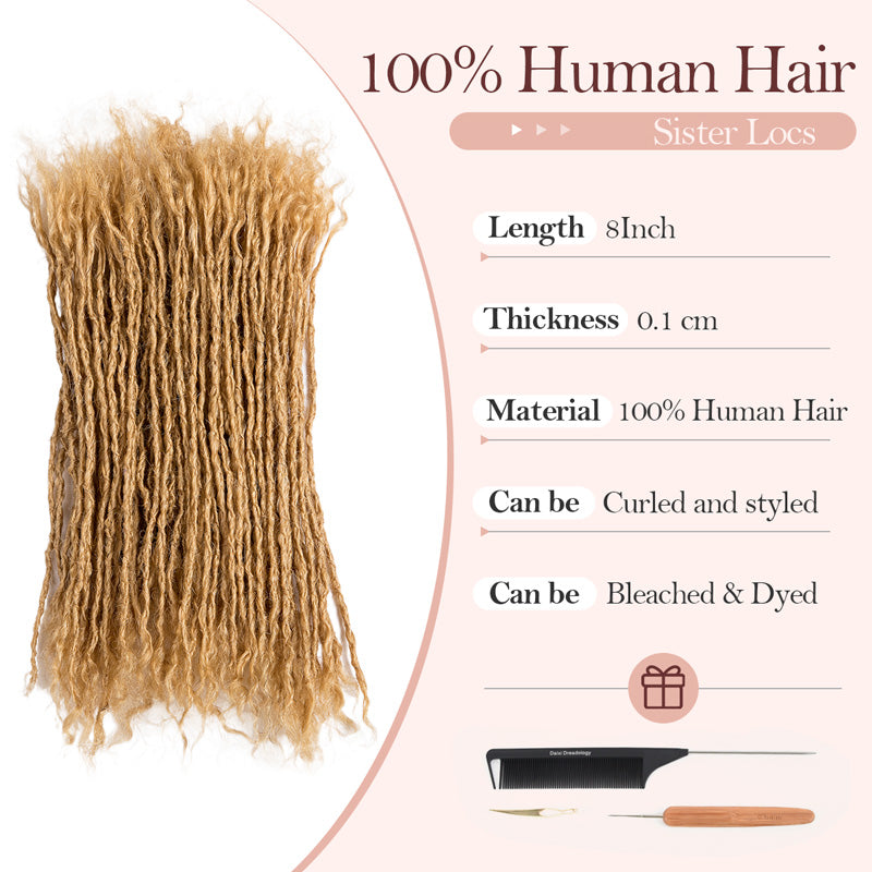 #27 boney blonde 100% human hair Sisterlocks extensions, 8 inch length, can be curled and dyed.