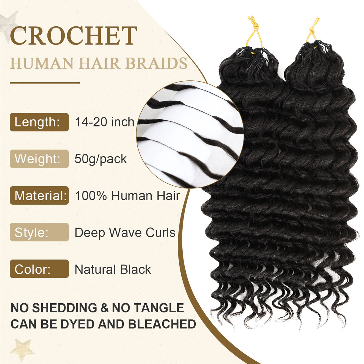 Deep Wave Crochet Hair Natural Black Feather Human Hair Extension
