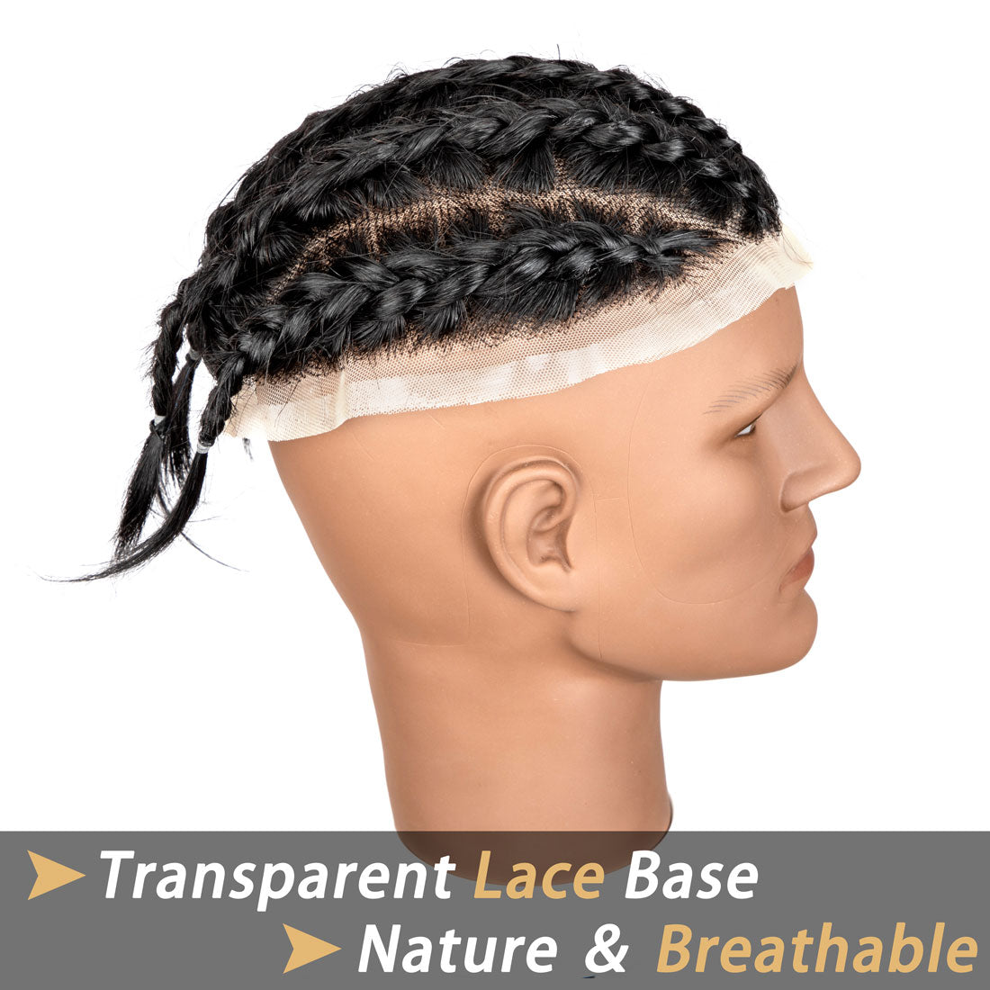 Cornrow Braids Toupee 8x10 inches Natural Black Human Hair Base unit with Transparent Lace