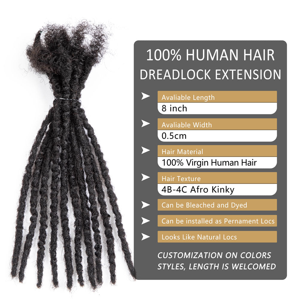 Textured Dreadlocks Extensions Human Hair Permanent Dreads Locs For Men and Women Natural Black