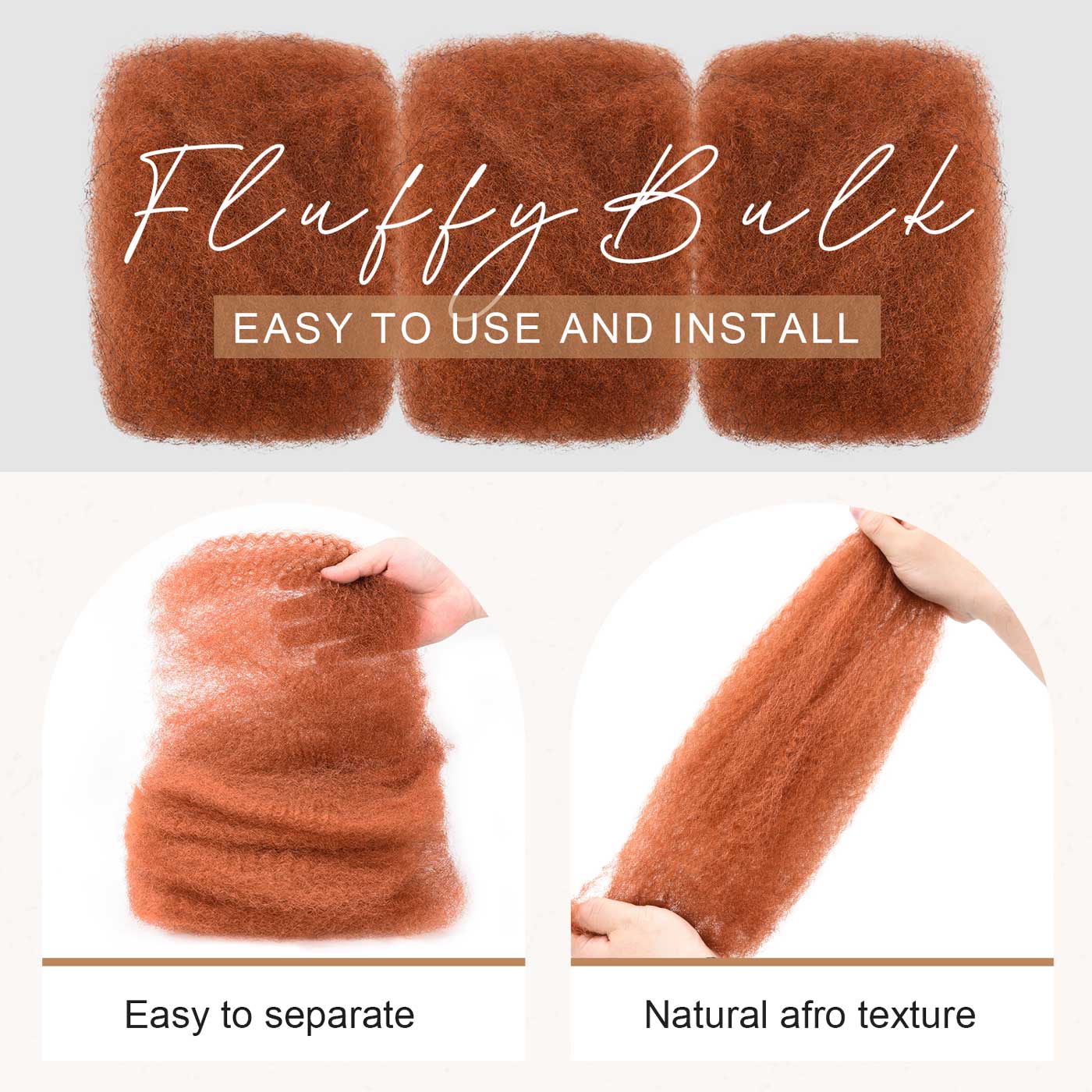 #350 Ginger Afro Kinky Bulk Human Hair for Dreadlocks/Braids/Twists/Repair Locs