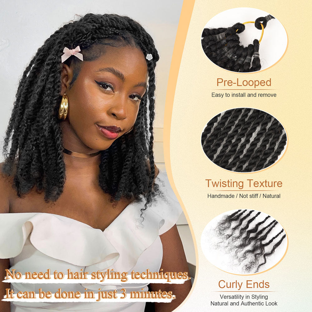 Pre-Looped Mini Twist Human Hair Extensions Natural Black
