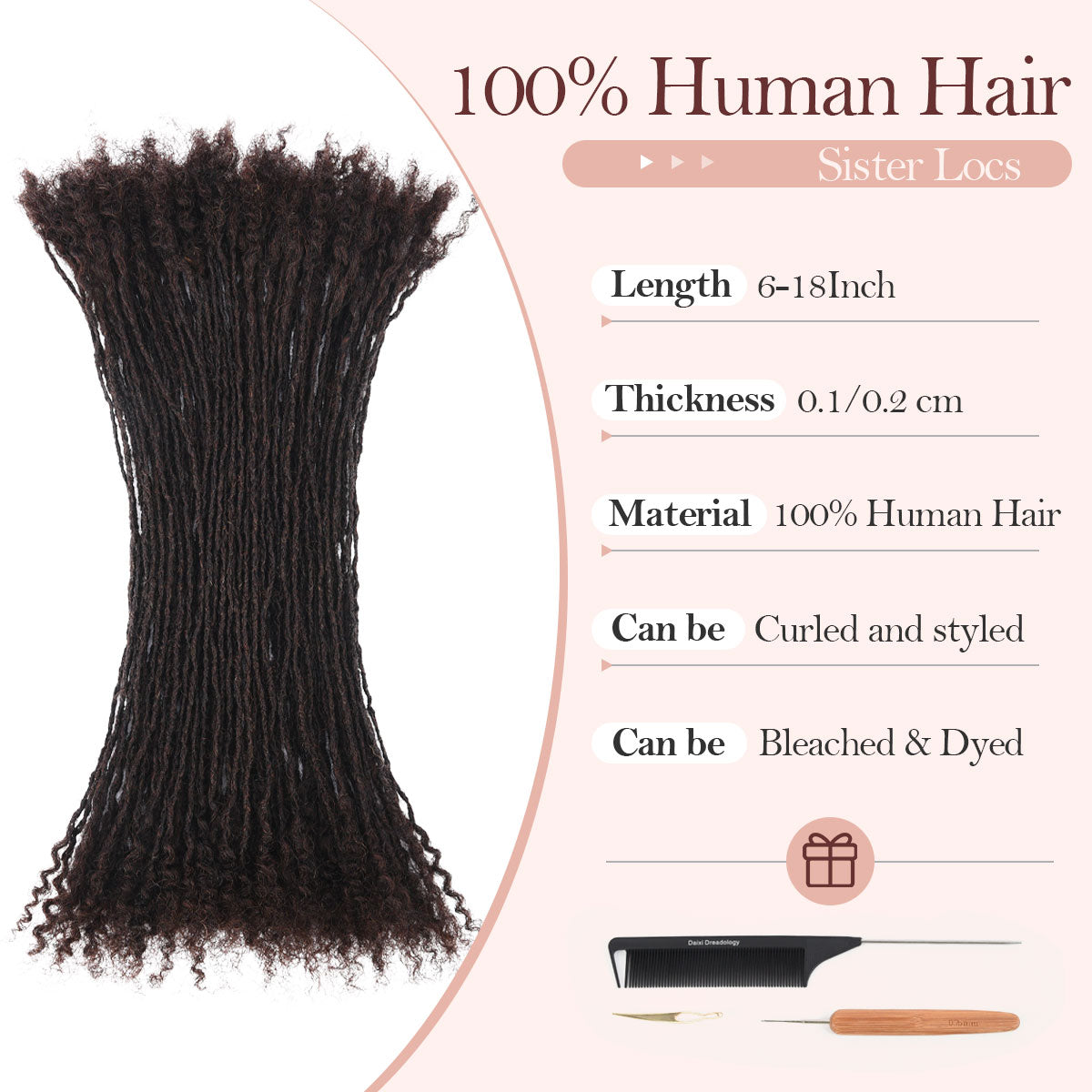#2 Interlocking Sisterlocks Curly Tips 100% Real Micro Locs Extensions Human Hair, Full Handmade