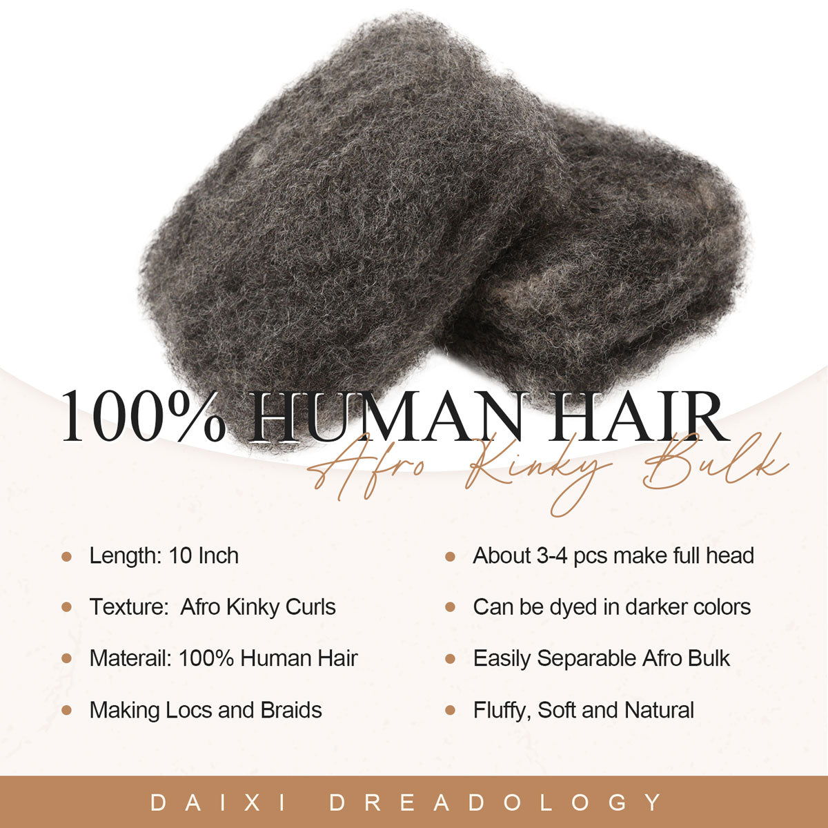 Salt and Pepper Afro Kinky Bulk Human Hair For Braiding Dreadlock Hair 4C 10 Inch