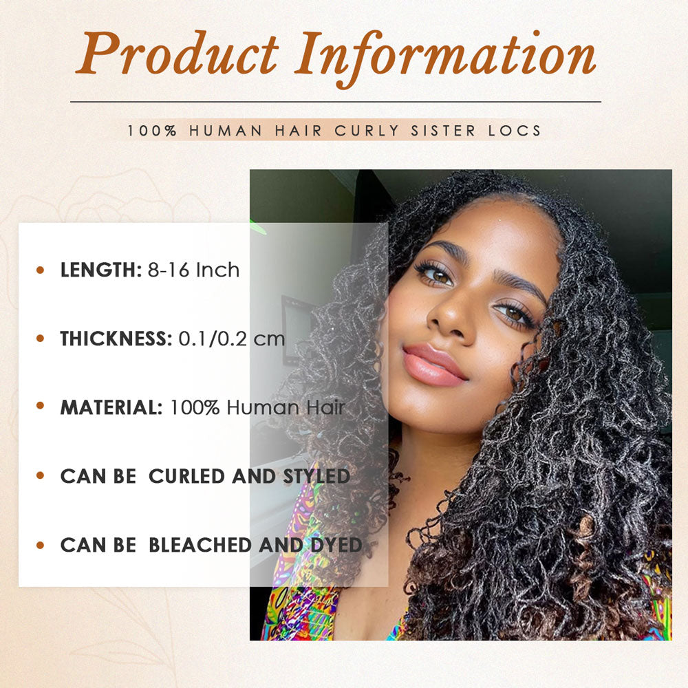 Curly Wave Sister Locs Interlocked 100% Real Human Hair Loc Extensions, Full Handmade Natural Black