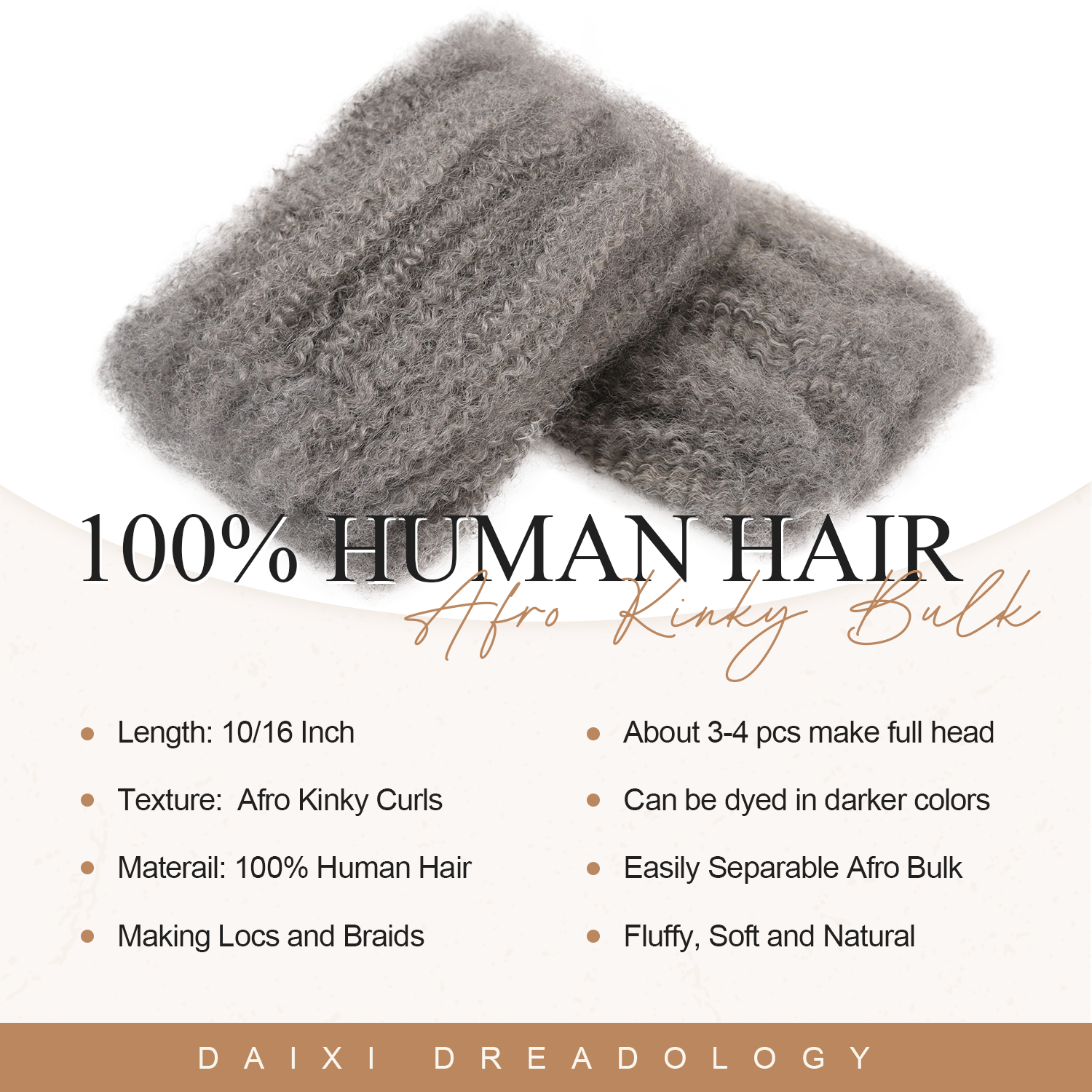 Grey Afro Kinky Bulk Human Hair For Braiding Dreadlock Hair 4C