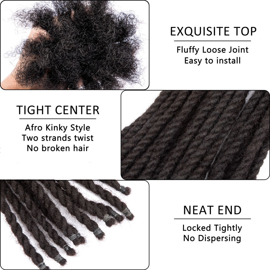 Two Strand Twist Human Hair Dreadlocks Styled Retwisting Starter Dreads Locs Extensions For Men and Women