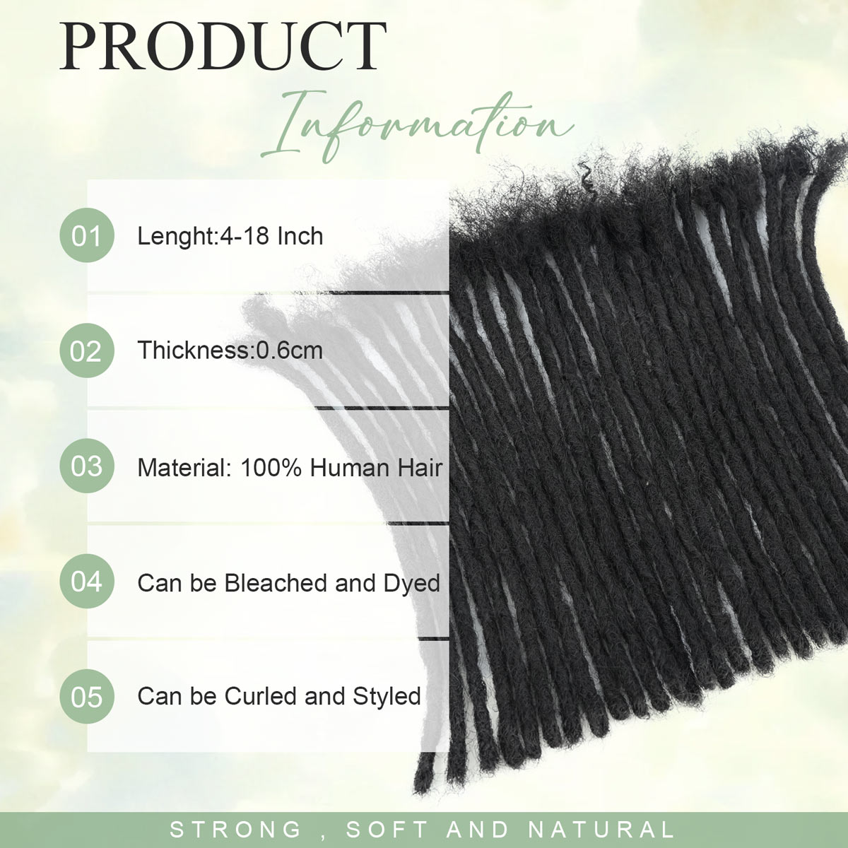 0.6cm Soft Locs 100% Human Hair Loc Extensions for Black Men and Women, Lightweight, Natural Black