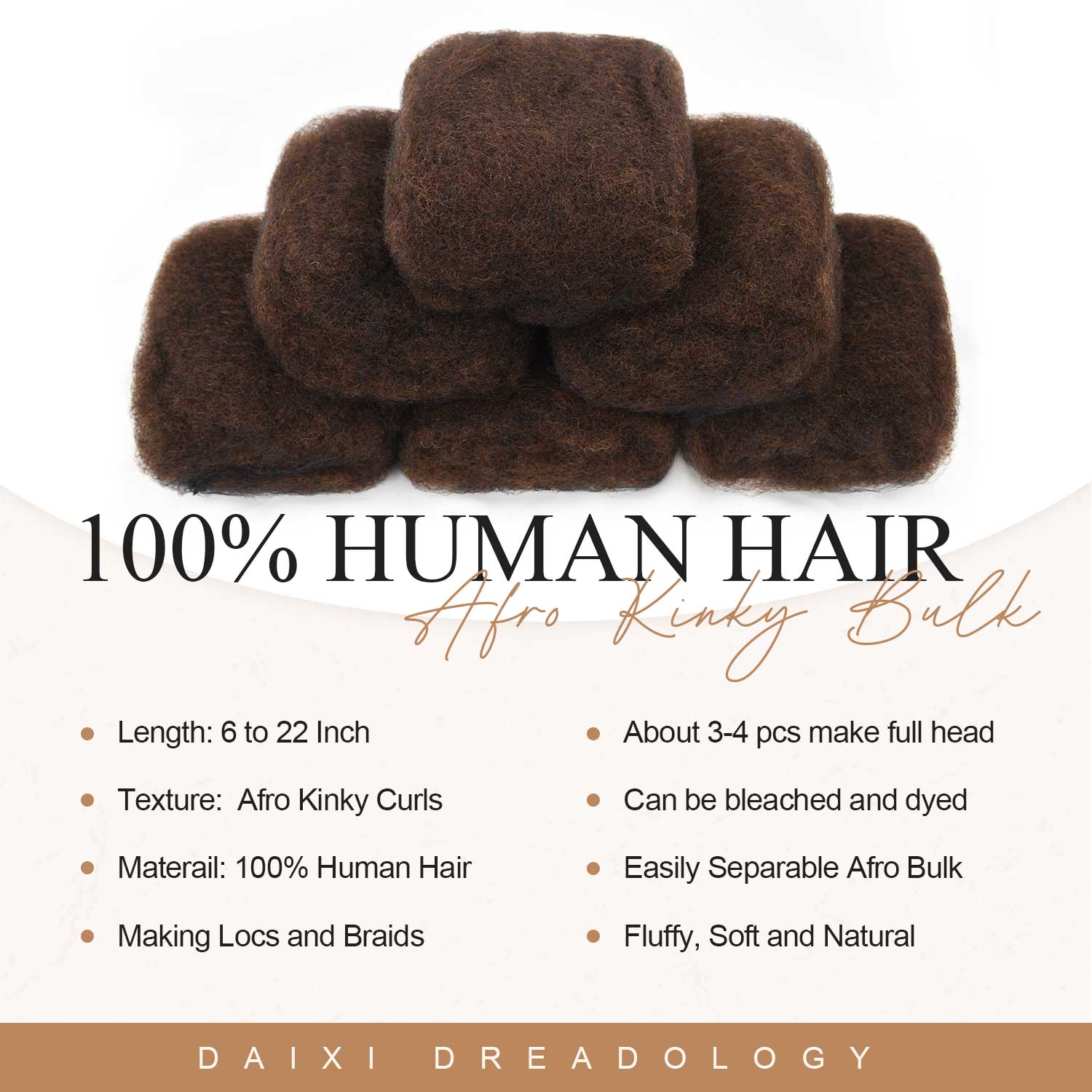 #4 New Afro Kinkys Bulk Human Hair for Dreadlocks/Braids/Twists/Repair Locs