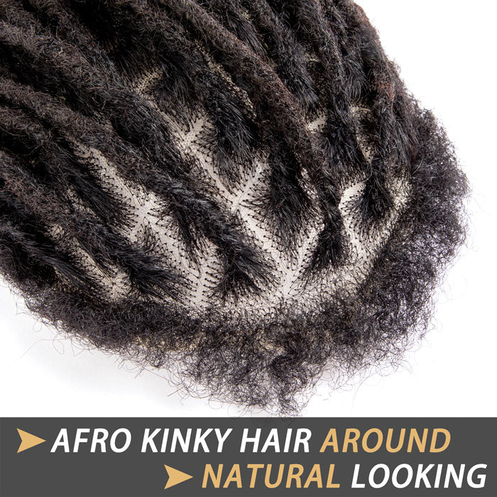 Unité de Base Afro Dreadlocks toupet Afro locs pour hommes noirs, tissage de cheveux 100% naturels, 8x10 pouces avec dentelle transparente