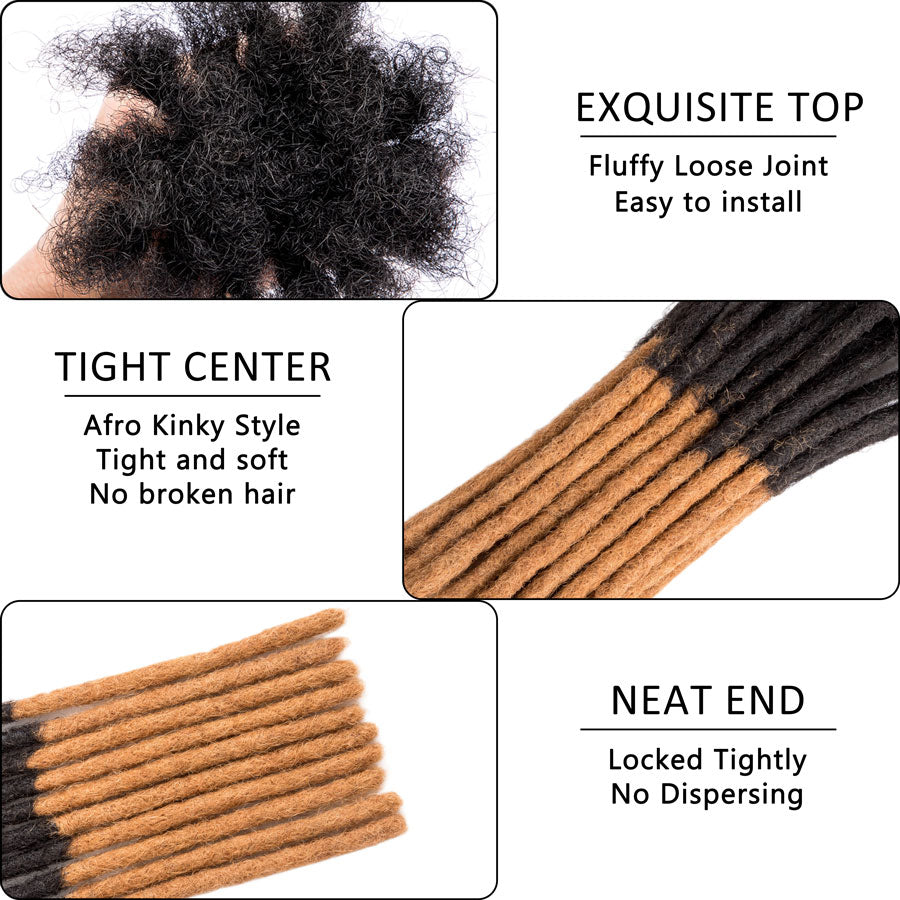 #T1B/30 Ombre Brown Color Human Hair Dreadlocks Extensions Handmade Locs For Men and Women 0.8cm Thickness