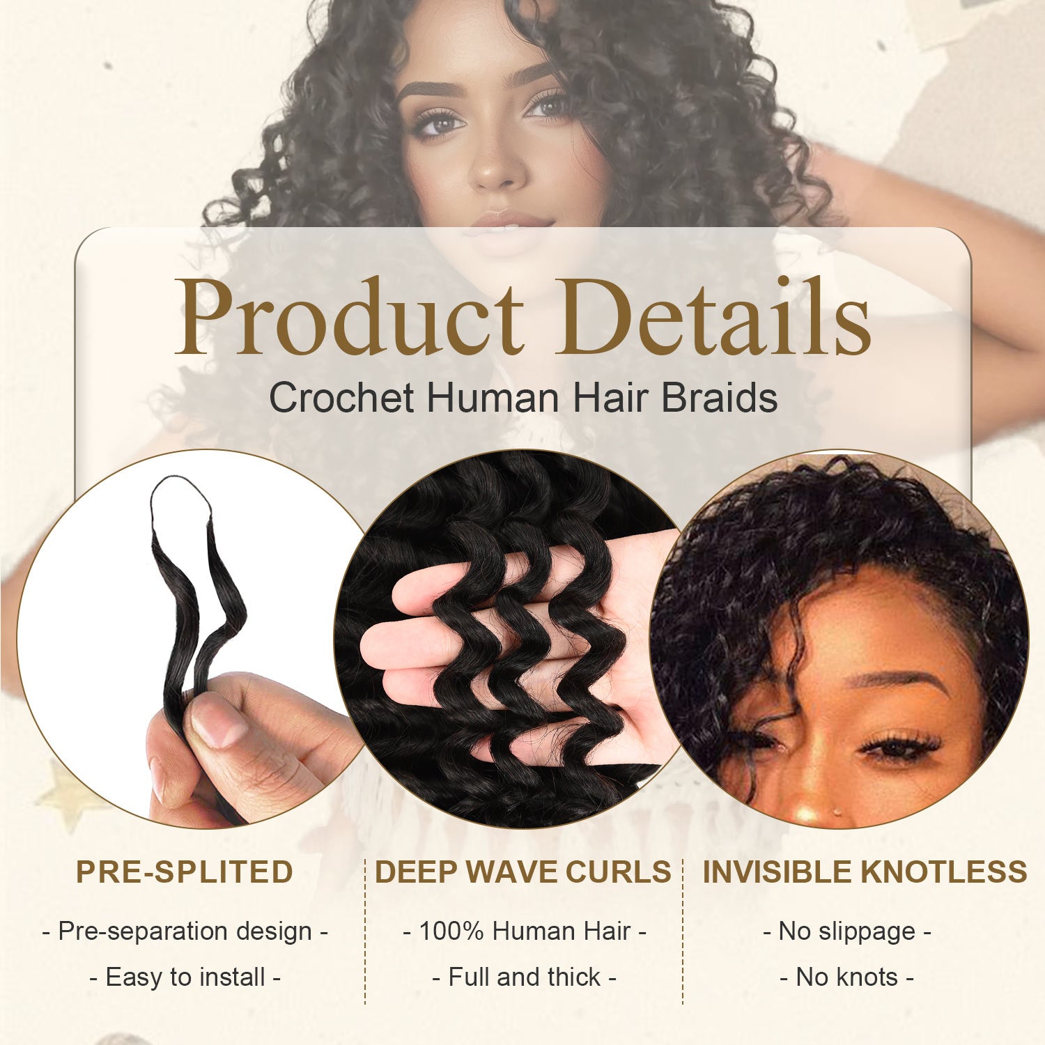 Deep Wave Crochet Hair Natural Black Feather Human Hair Extension