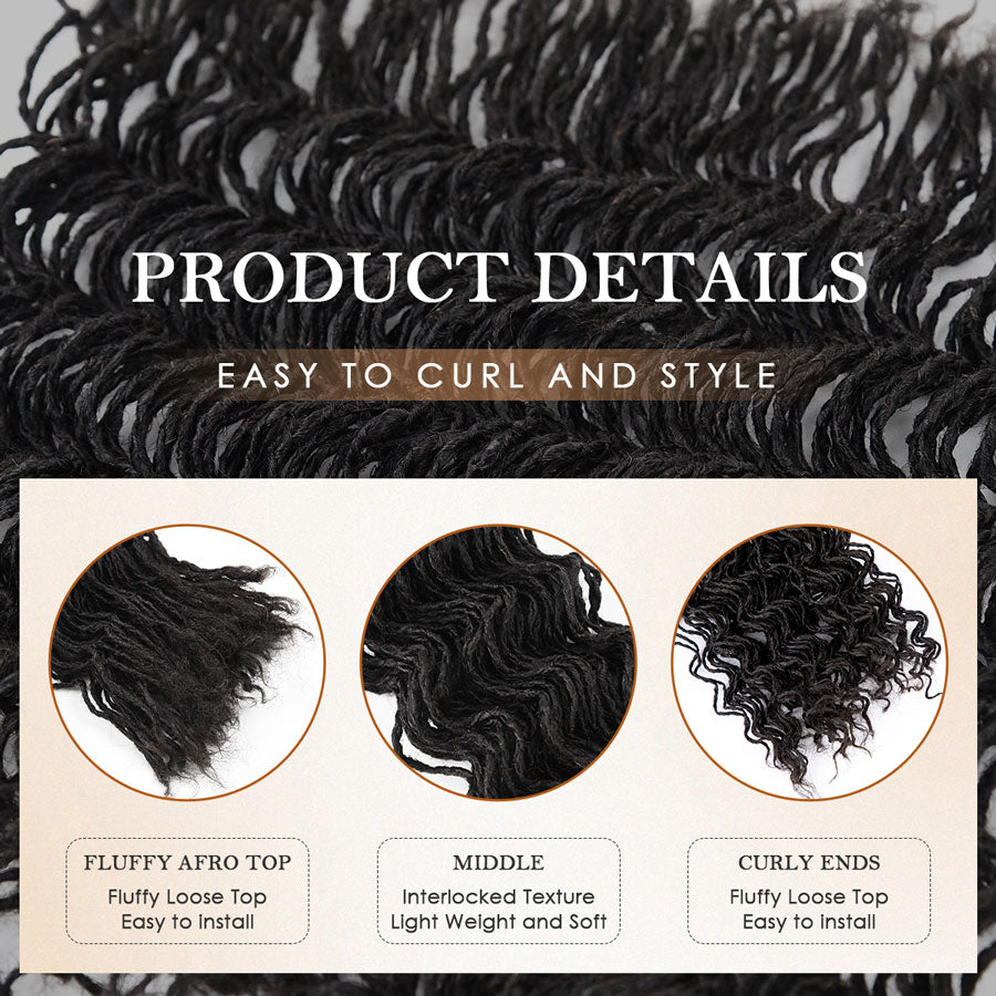Curly Wave Sister Locs Interlocked 100% Real Human Hair Loc Extensions, Full Handmade Natural Black