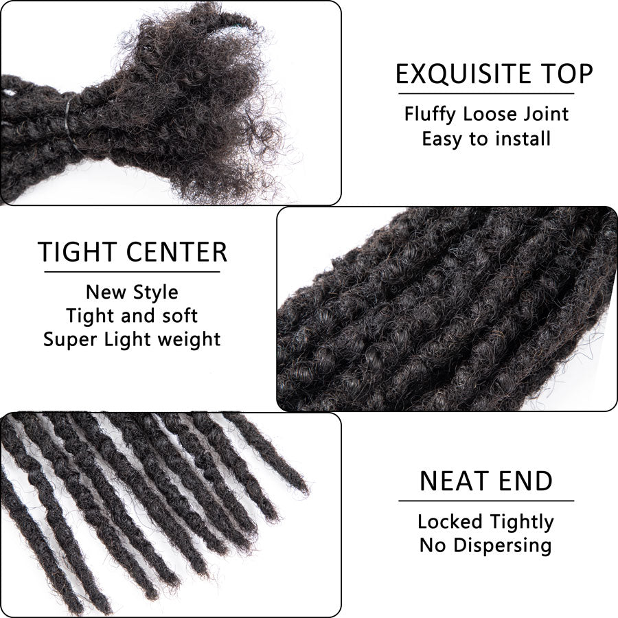 Textured Dreadlocks Extensions Human Hair Permanent Dreads Locs For Men and Women Natural Black