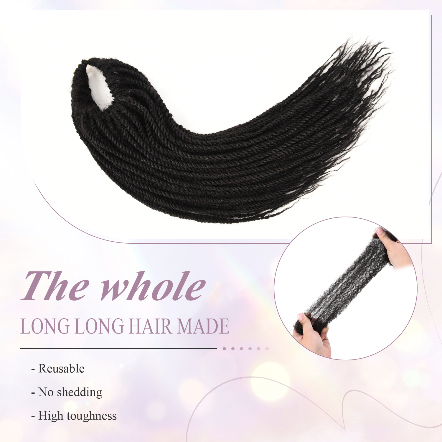 Dreadlocks Extensions Cheveux Humains Permanent Dreads Locs Extensions de Cheveux pour Retwist et Braid Couleur Naturelle 0.4cm Mince (6-12 Pouces)