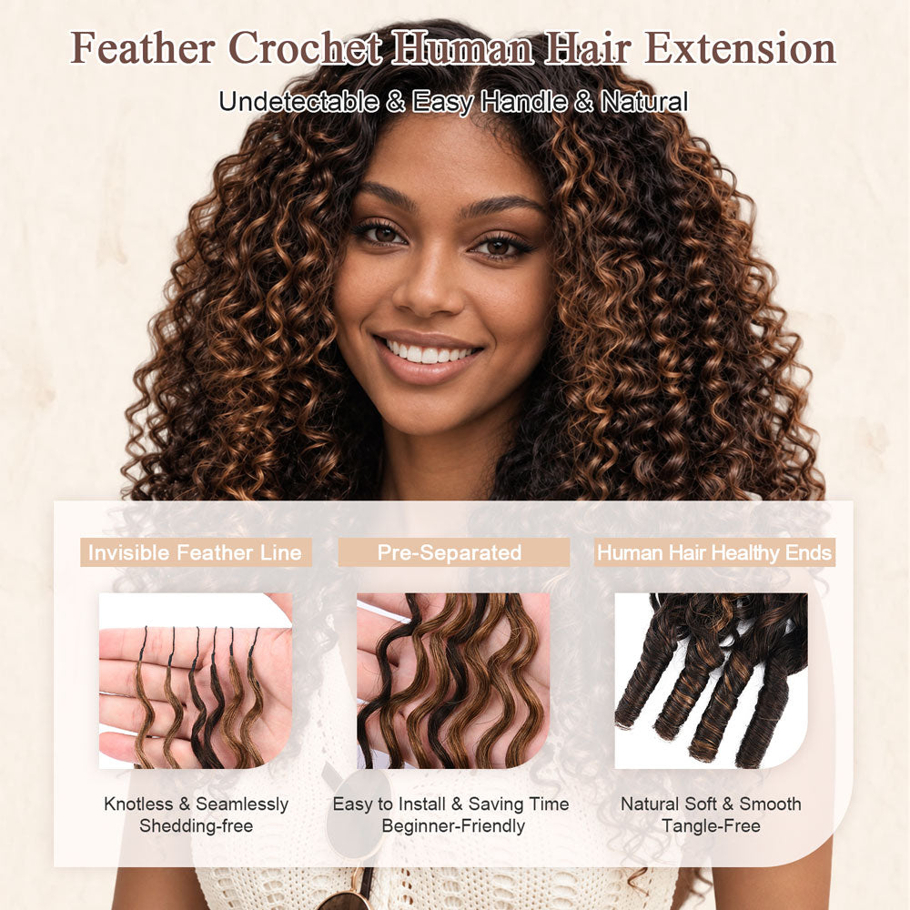 Highlight Burmese Curly Crochet Hair Feather Human Hair Extension