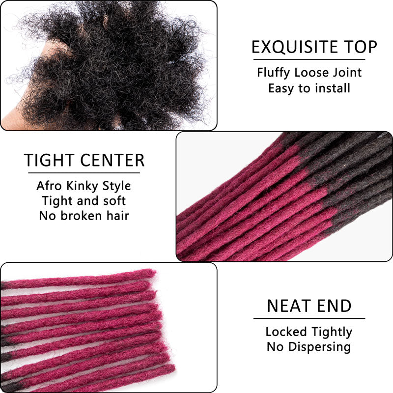 #T1B/Bug Ombre Burgundy Color Human Hair Dreadlocks Extensions Handmade Locs For Men and Women 0.8cm Thickness