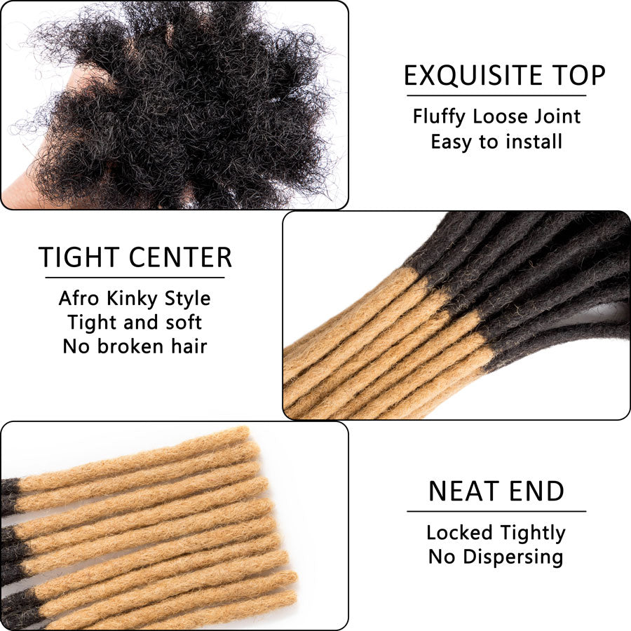 #T1B/27 Ombre Honey Blonde Color Human Hair Dreadlocks Extensions Handmade Locs For Men and Women 0.8cm Thickness