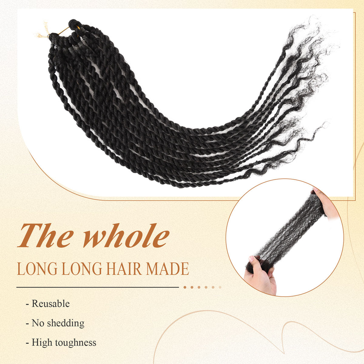 Pre-Looped Mini Twist Human Hair Extensions Natural Black